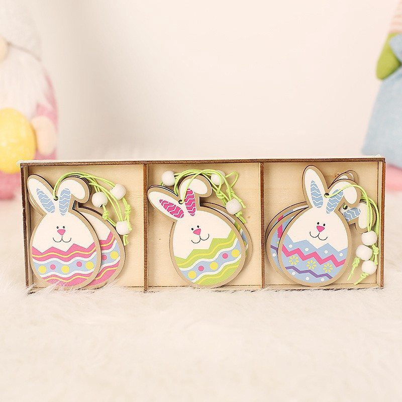Party Supply Pendant Wooden Easter Egg Easter Ornament Rabbit Bunny Hanging Home