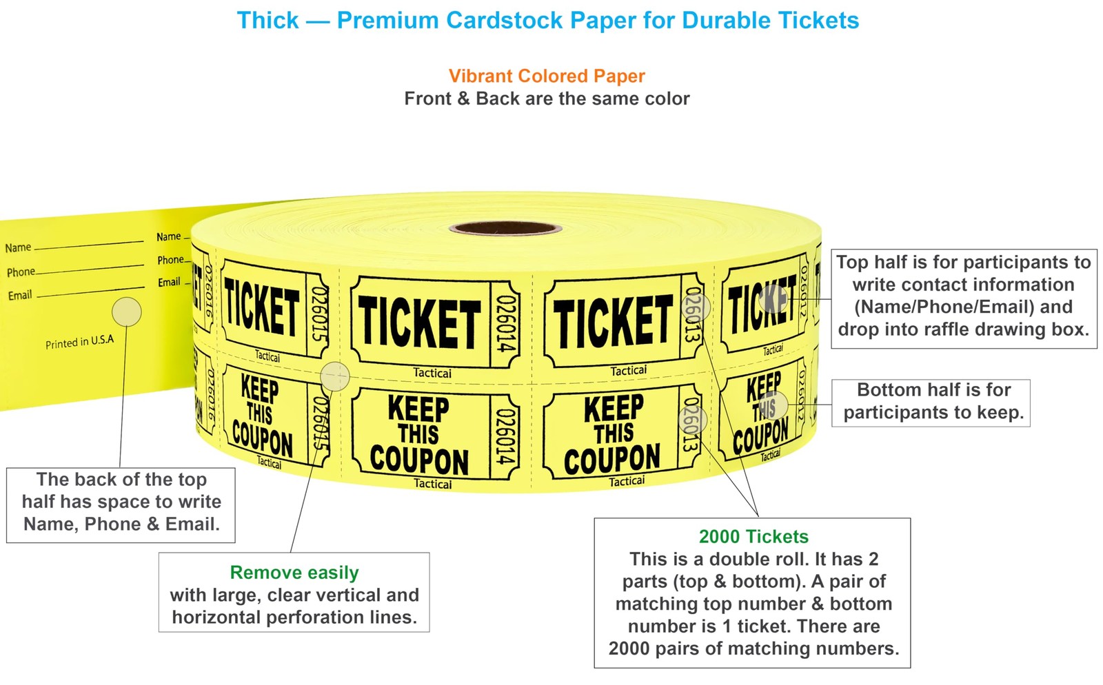 3 Pack Double Roll Raffle Tickets 6000 Tickets 3 Colors Events Fundraiser