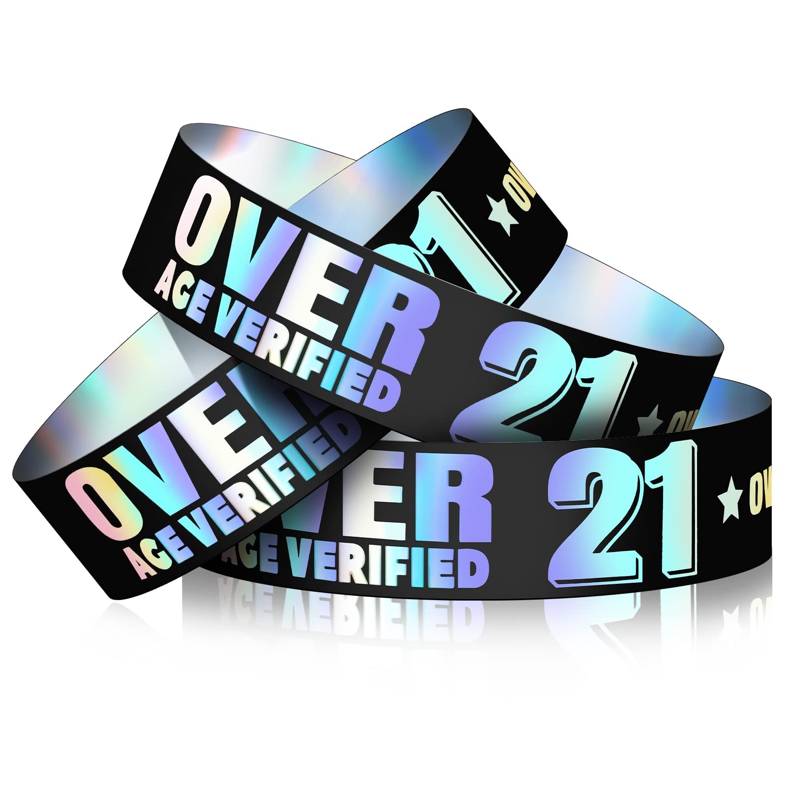 Ferraycle 500 Pcs Over 21 Wristbands Holographic Events Wristbands Plastic Pa…