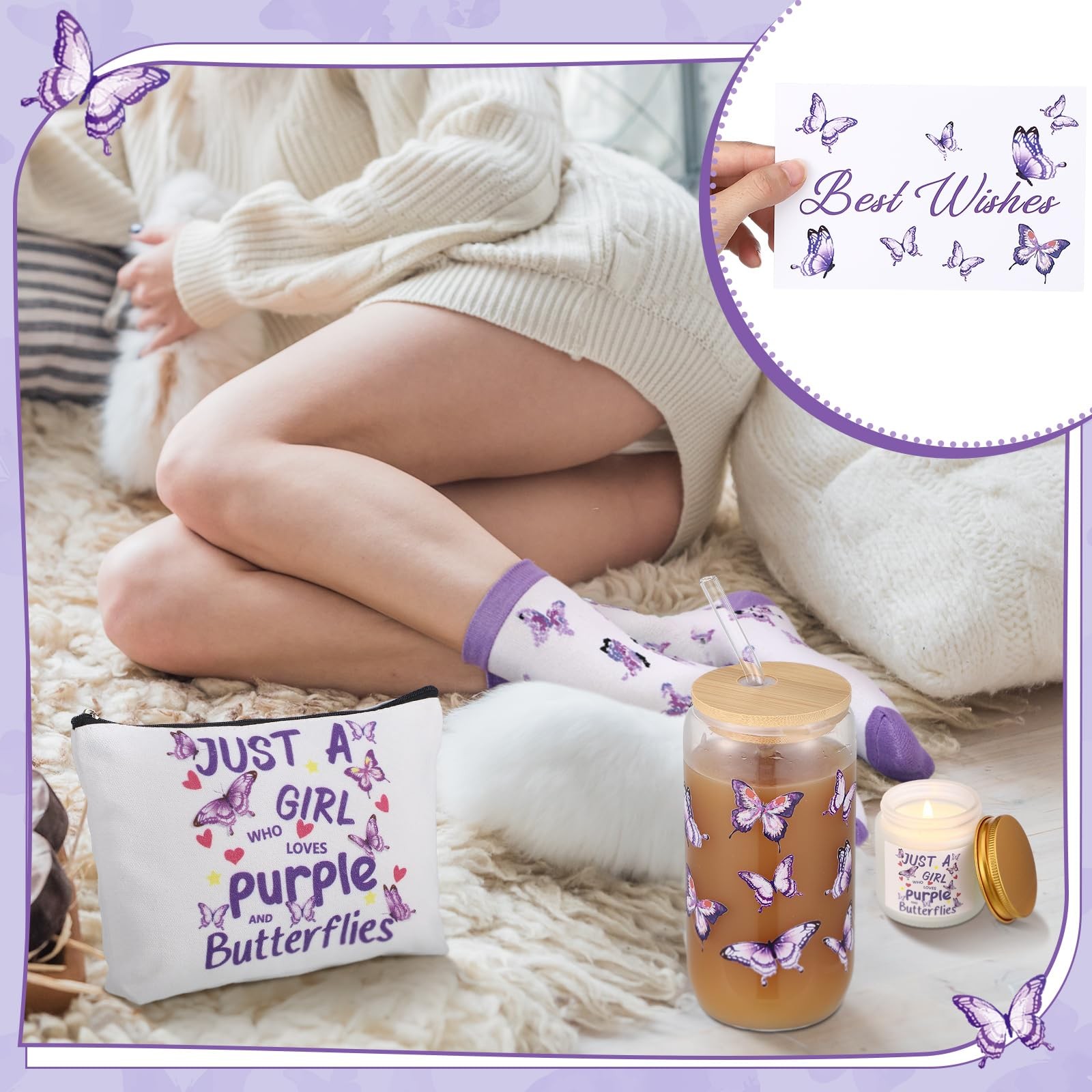 Singhoow Purple Butterfly Gifts Set of 6 Makeup As shown,