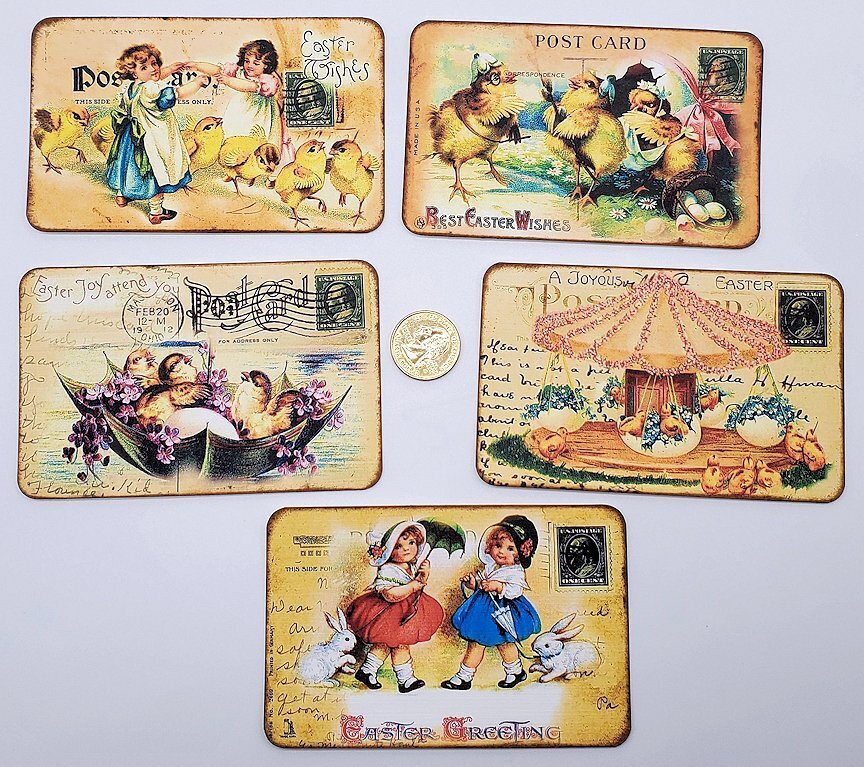 5~Easter~Handmade~Vintage~Linen Cardstock~Card Toppers~Journal~Crafts~Parties