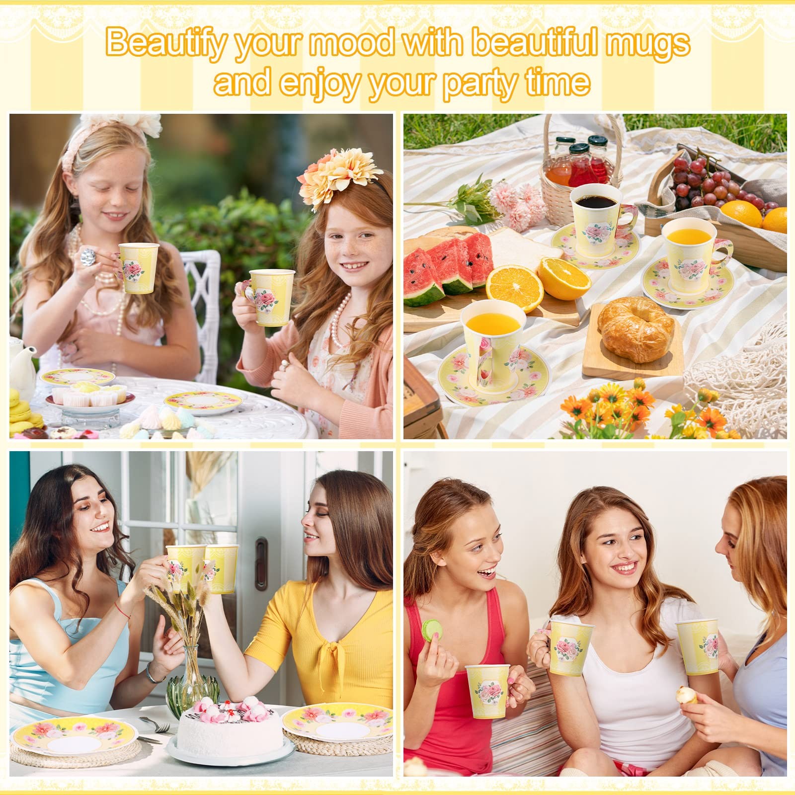 Zopeal 100 Pcs Disposable Tea Party as shown in pictures, Light Yellow