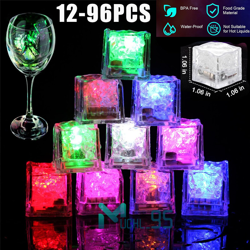 12-96PCS Waterproof MultiColor LED Light Up Ice Cubes for Drinks Bar Club Party