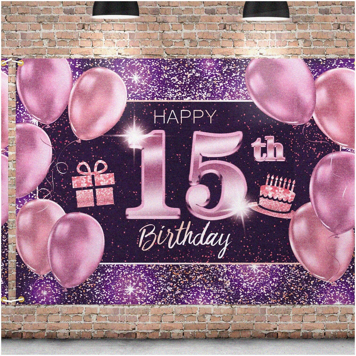 Pink Purple Gold 15th Birthday Celebration Backdrop