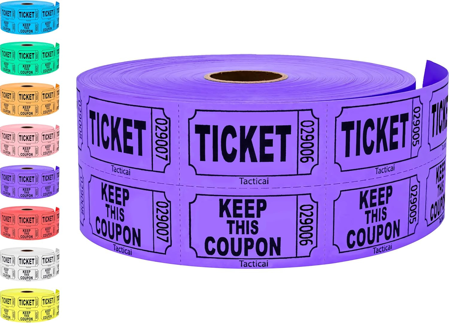 1000 Tacticai Raffle Tickets, Purple (1 of 8 Colors), Double Roll, Ticket for Ev
