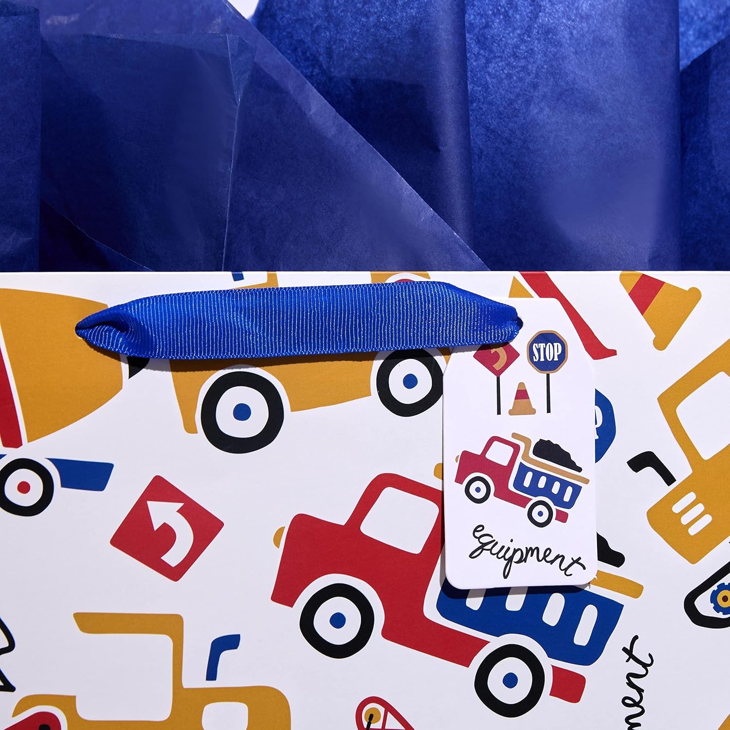 Construct Vehicle Pattern Bag with Blue Tissue Paper,