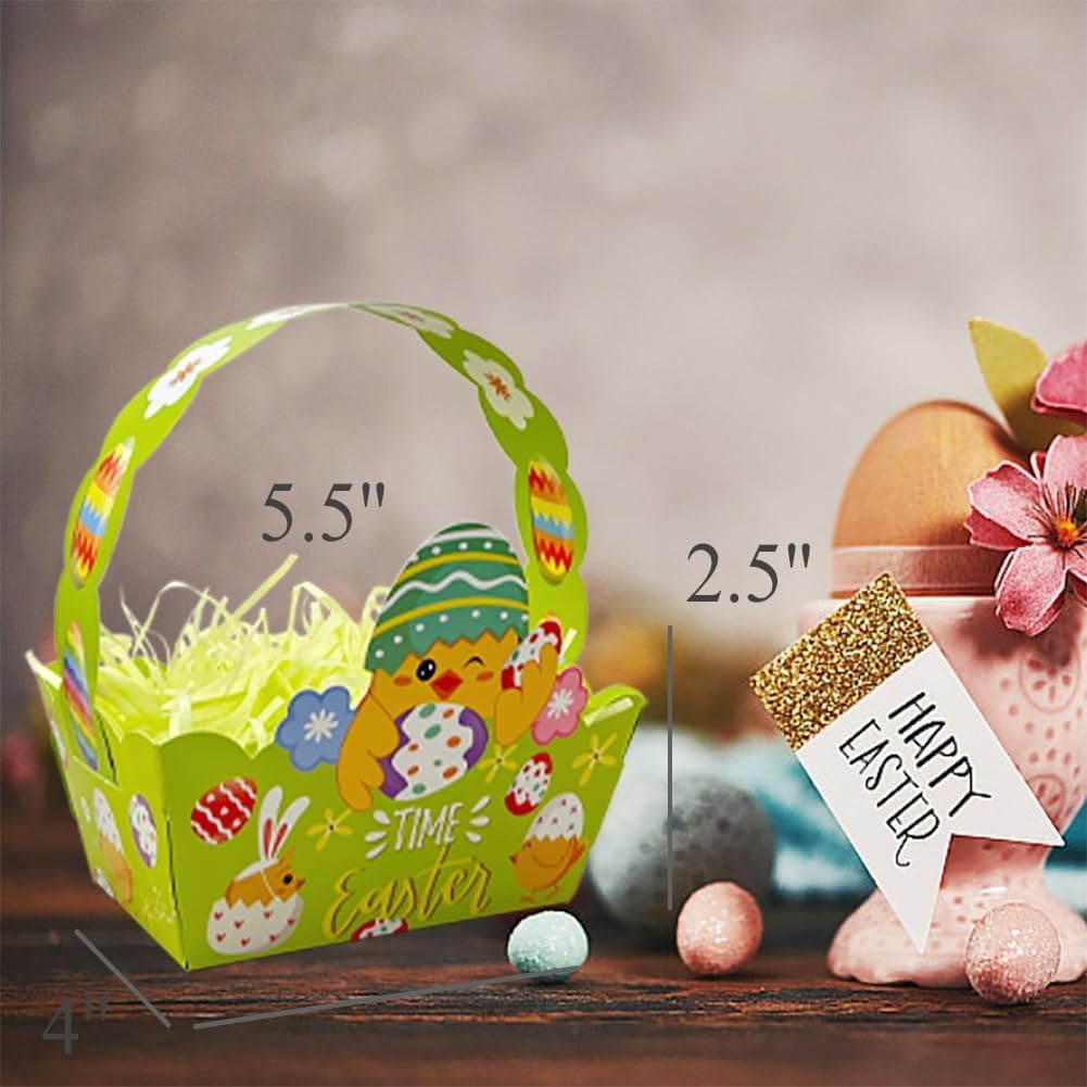 12pcs Easter Treat Boxes Paper Baskets w/ Handle Kids Egg Hunt Party Favors