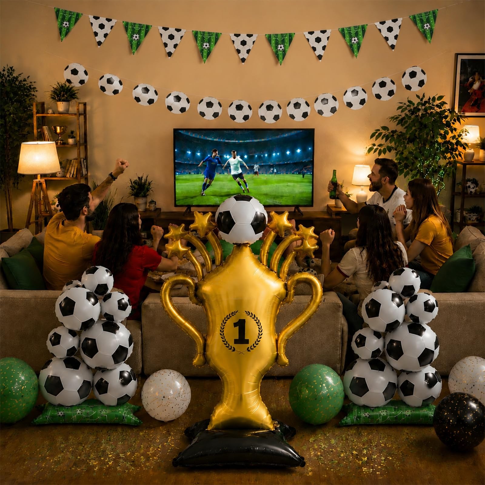 Dingpanxing 5PCS Soccer Party Decorations – Large, Black, White, Gold, Green