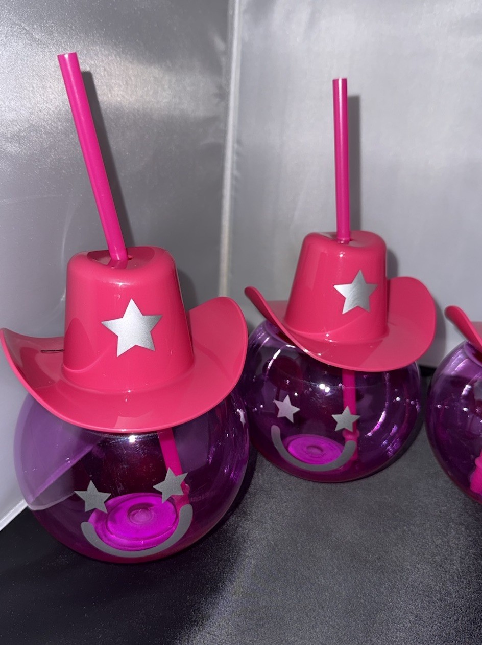 Bachelorette Cowgirl Hat Tumbler Cups Pink Purple 16 oz w/ Straw Set of 5