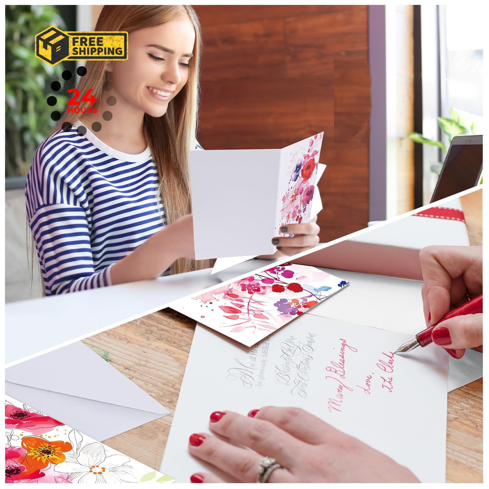 FUHITIM 48 Pack Blank Cards 3.7x 5.2 Inch, Watercolor Flower Cards(48 pcs)