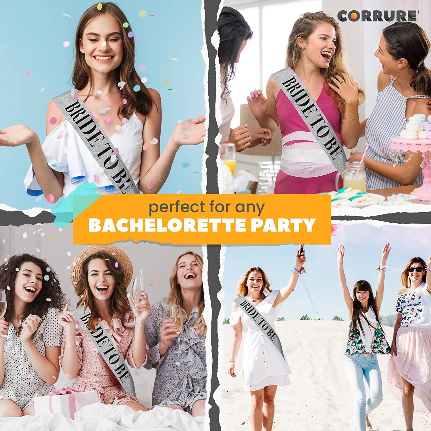 ‘Bride to Be’ Bachelorette Party Sash – Bride to be Glitter Silver w/ Black Foil