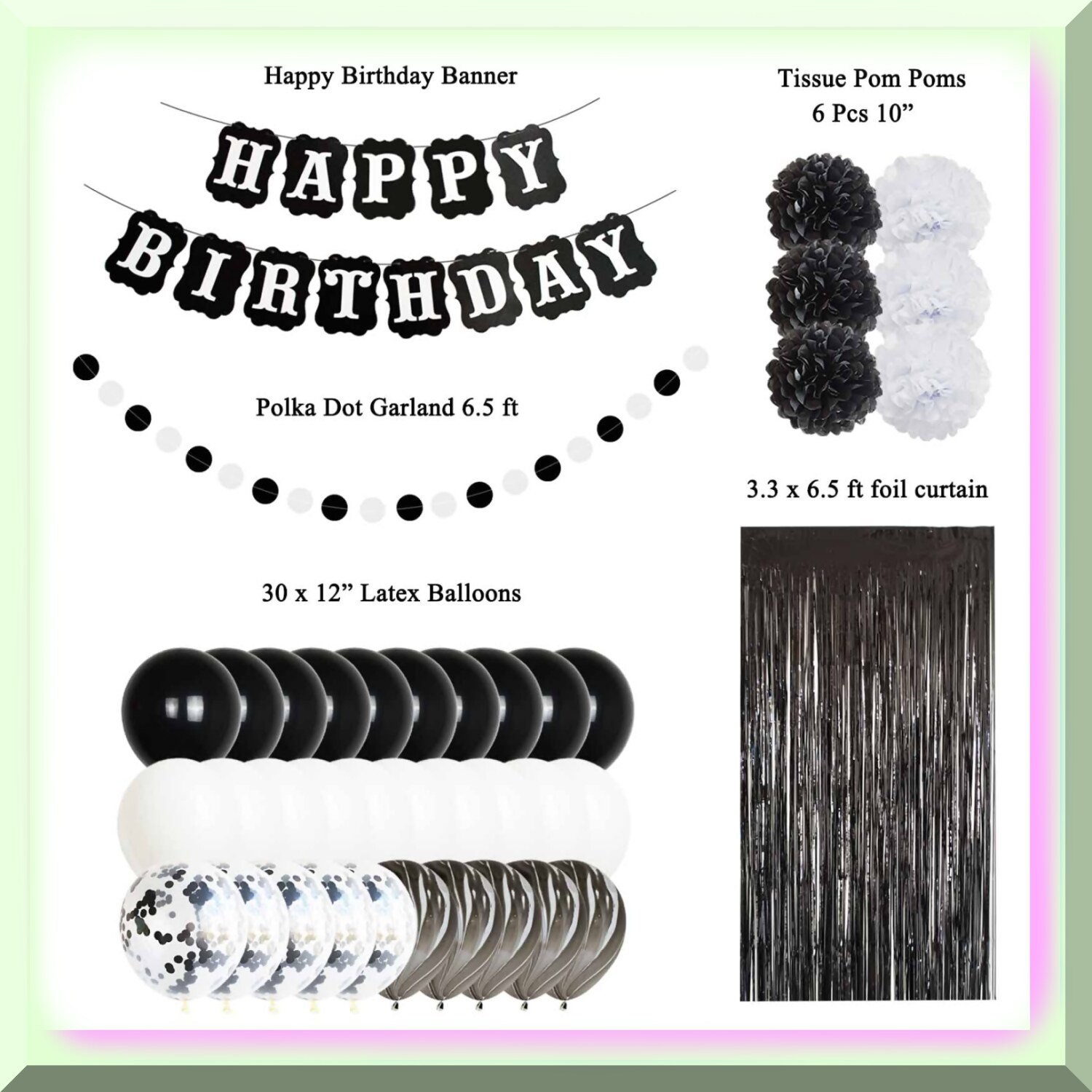 Black and White Birthday Party Decoration Kit