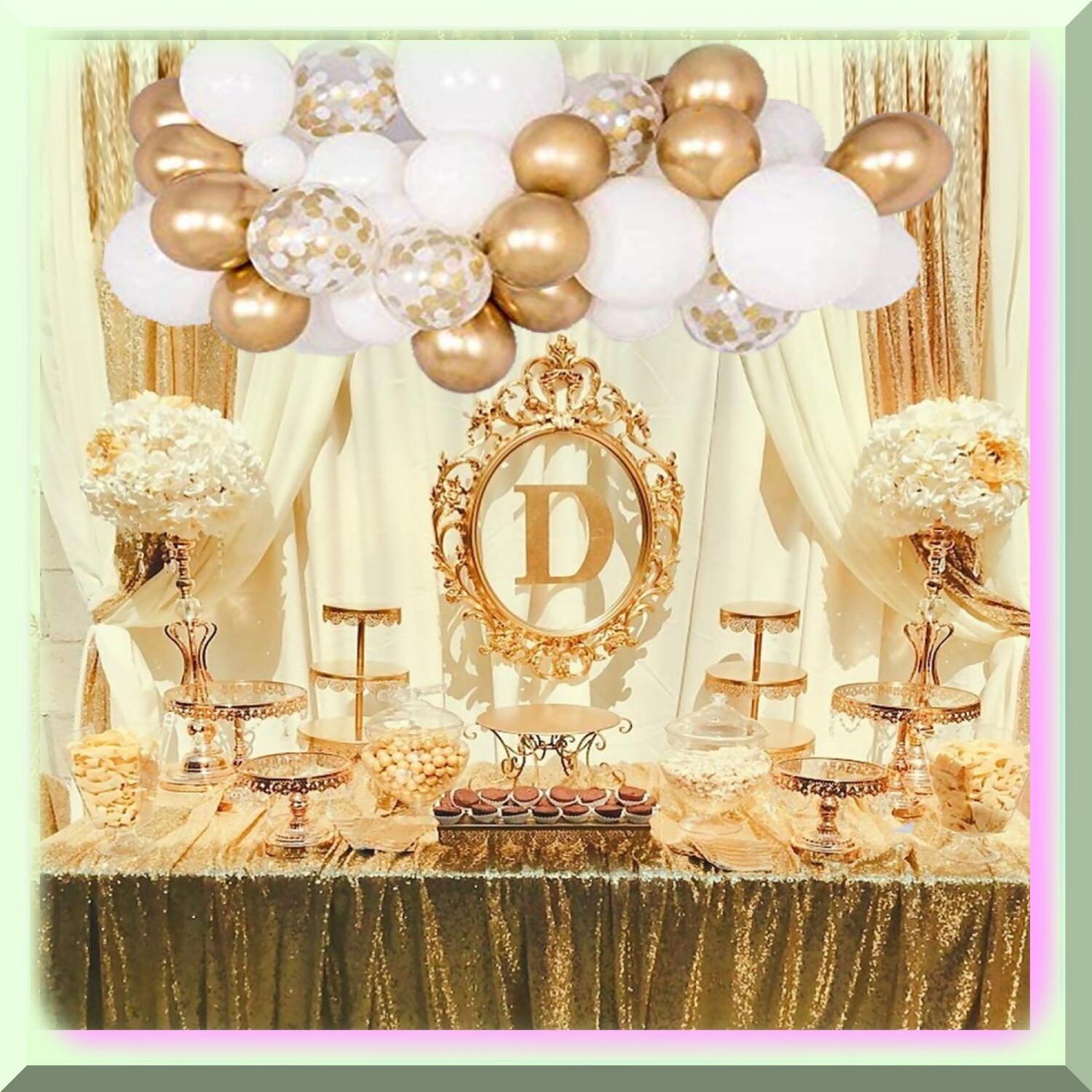 Golden Celebration Party Pack with 50 Balloons and Ribbon
