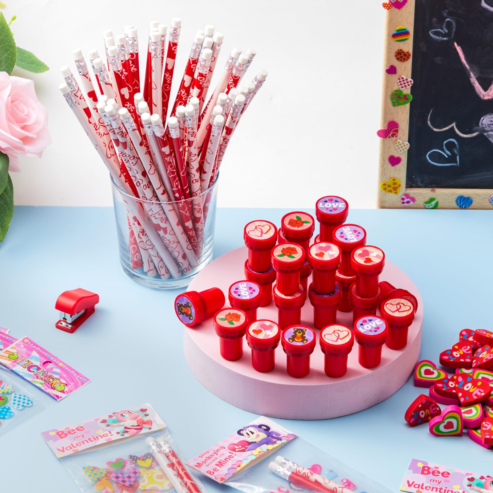 JOYIN 28 Packs/225pcs Valentines Day Stationery Kids Gift Medium, Multicolor