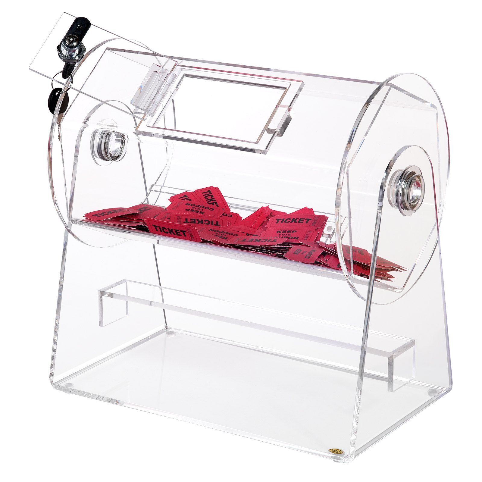 Acrylic Raffle Drum Raffle Ticket Spinning Cage w/2 Keys for Lottery Games Bingo