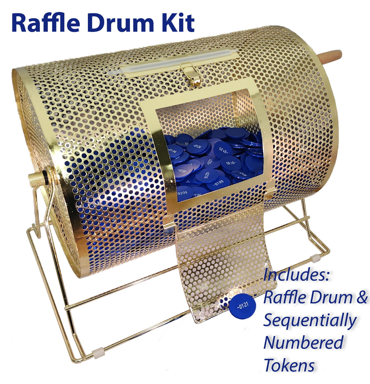 Raffle Drum Set Including Medium Drum and Sequentially Numbered Plastic Tokens