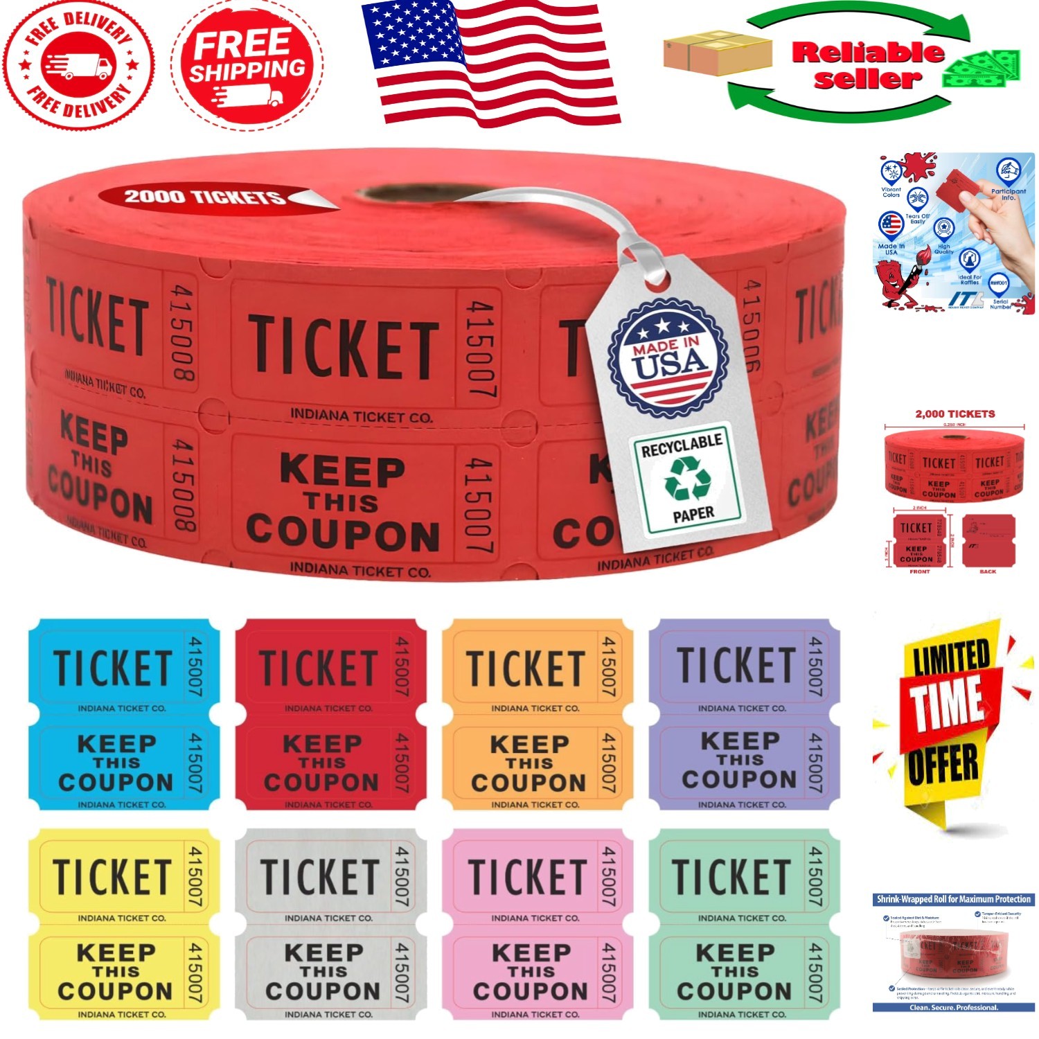 2000 Count Red Raffle Tickets Roll – Perfect for Fundraisers & School Events