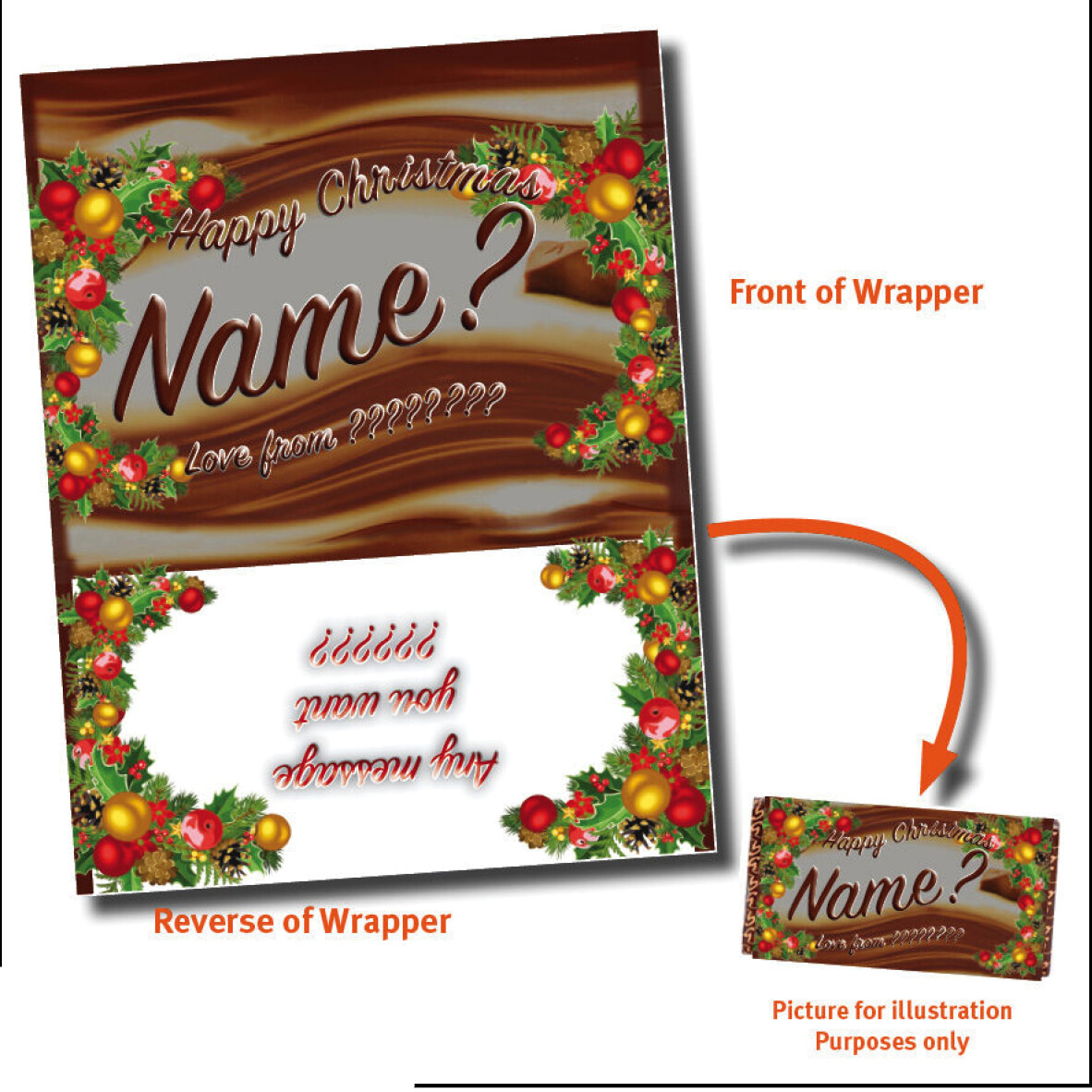 CHRISTMAS PERSONALISED CHOCOLATE BAR WRAPPER fits Galaxy 110g VARIOUS GIFT IDEA