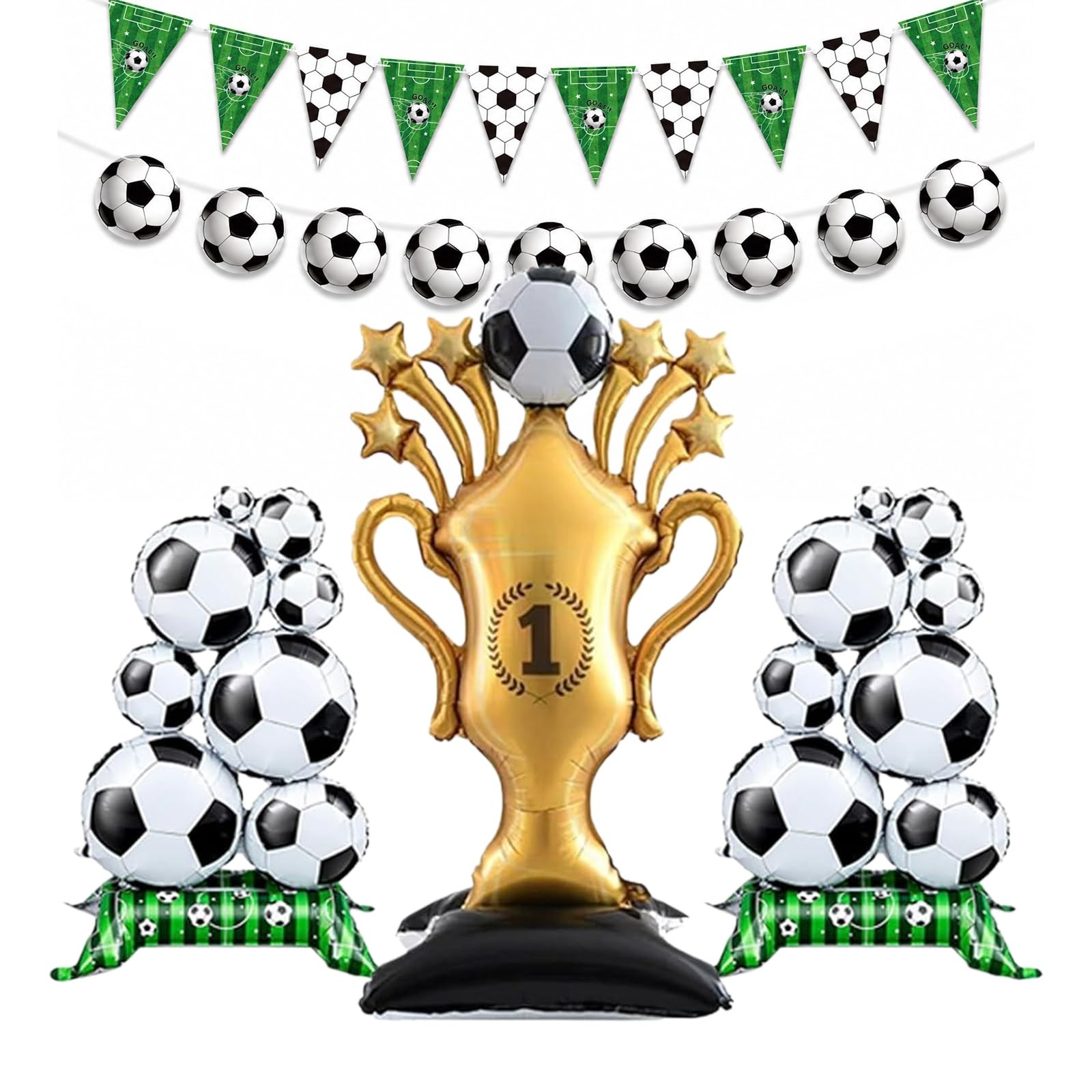 Dingpanxing 5PCS Soccer Party Decorations – Large, Black, White, Gold, Green