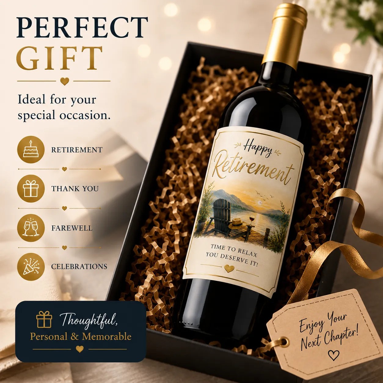 Personalised Retirement Bottle Label Sticker Custom Wine Gift Keepsake