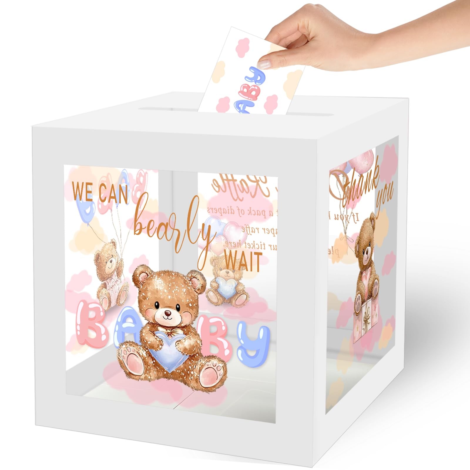 50 Pcs Bear Diaper Raffle Tickets, Baby Shower 4.72 x 3.14 inches, Multicolor