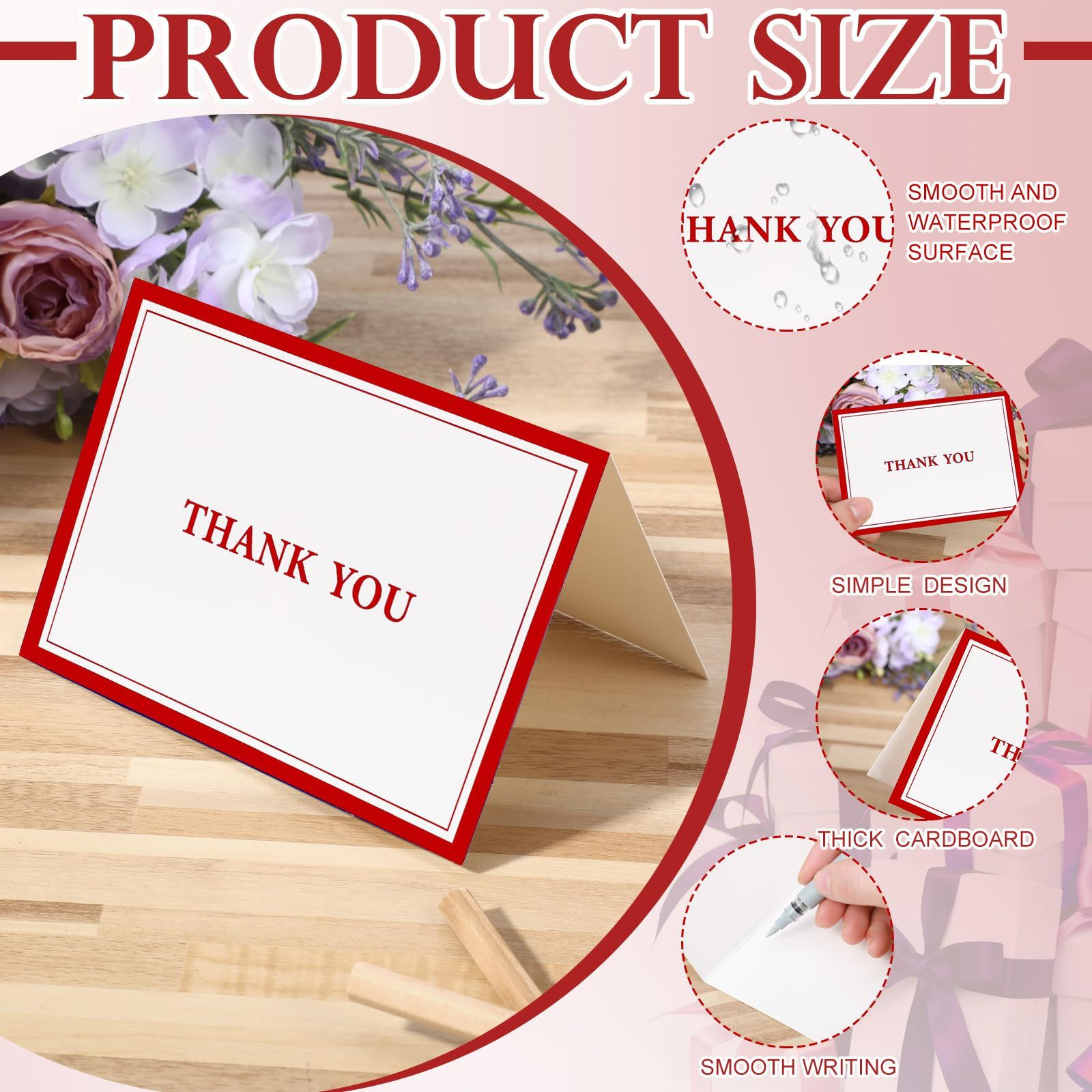 AmazingSpark 120 Kit Thank You Cards with Envelopes Bulk 12 You, Red