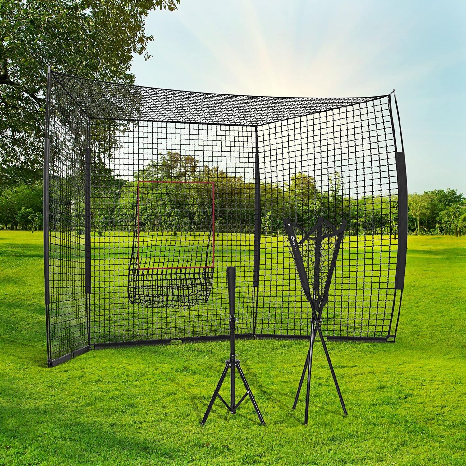 Soozier 17′ x 5.5′ Baseball Net with Strike Zone, Tee, Caddy,and Carry Bag,Black