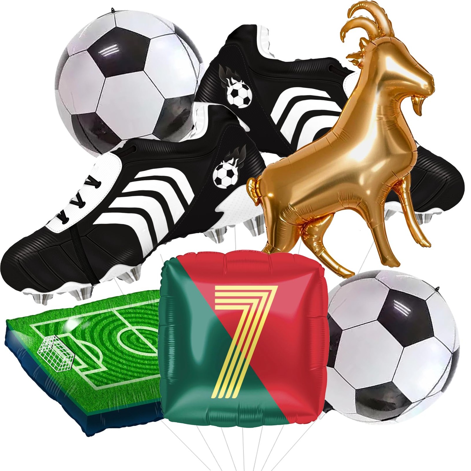 4D Football Balloons Set – Soccer Field, Cleats, Jersey & Goat Red & Green