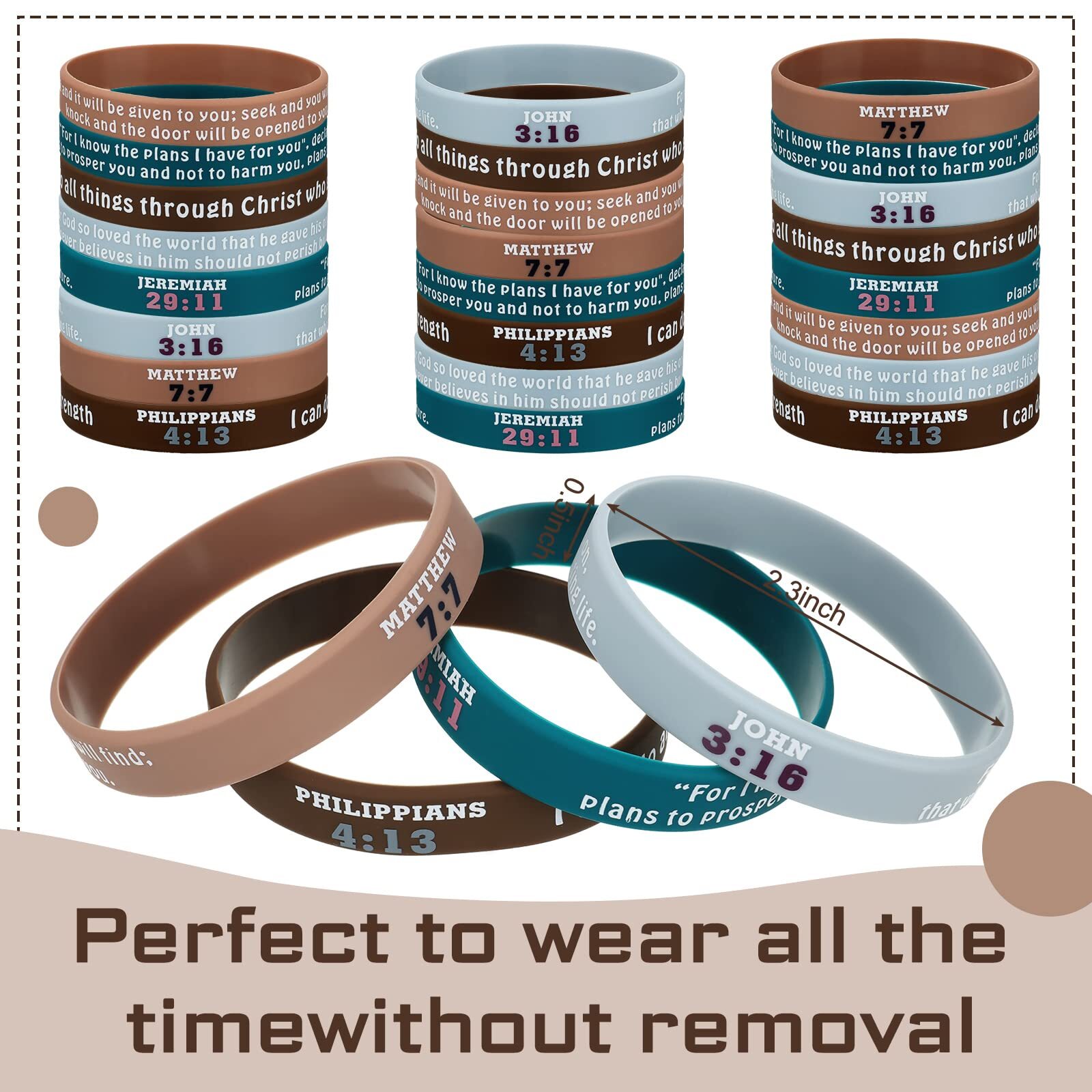 60 Pcs Religious Bible Verse Silicone Bracelets for Adults Men Women Teens