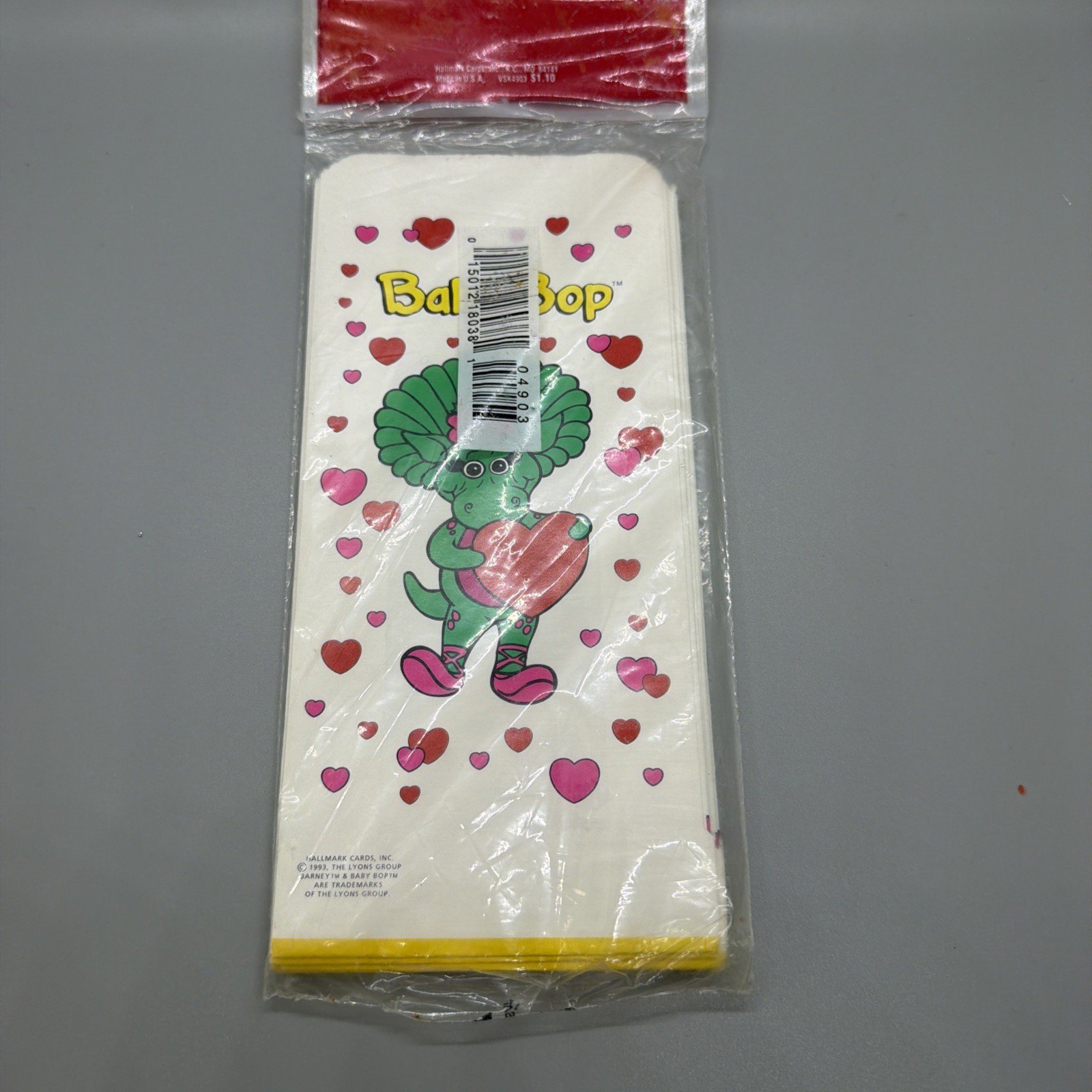Vintage 90’s Barney Baby Bop Hallmark Valentine’s Day Party Treat Bags Sacks