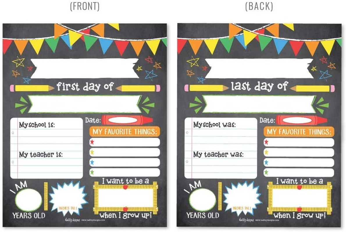 First Day of School Board – 10 Double-Sided First and Last Day Boards, 8X10 Back