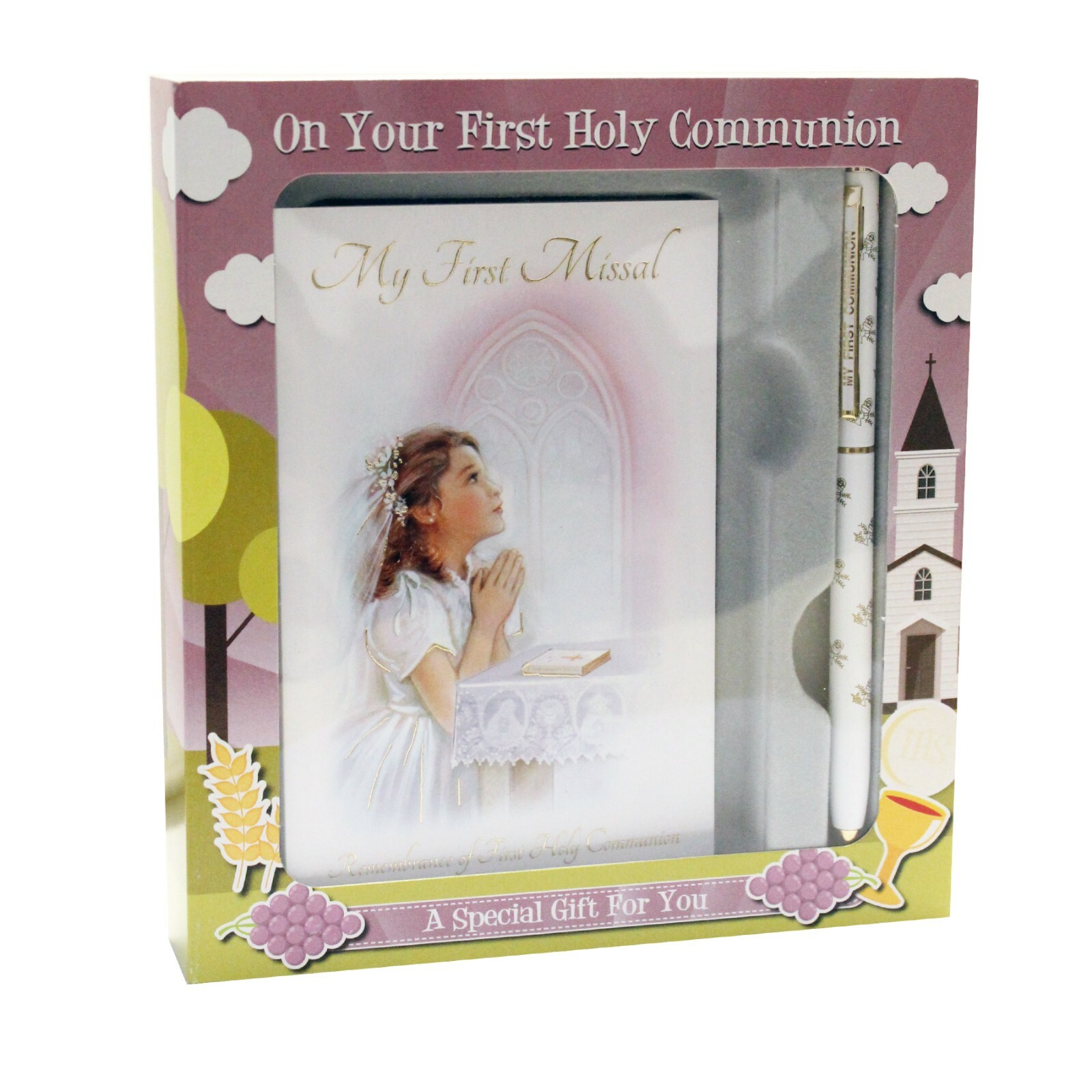 First Holy Communion Gift Set Girl Missal Book, Pen C5169