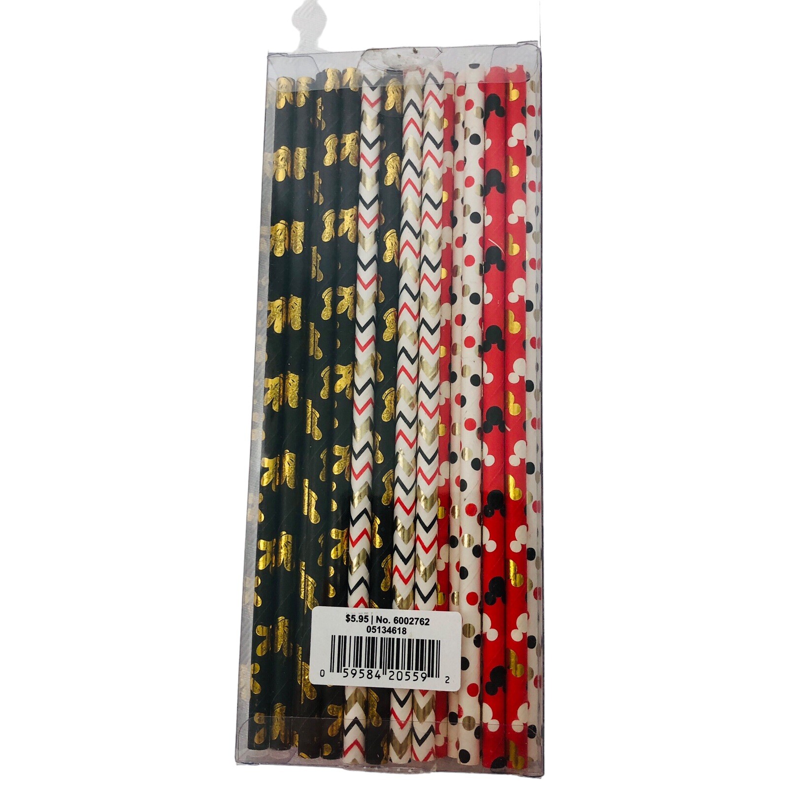 Disney 22 Paper Straws Assorted Mickey and Graphic Designs White Gold Black Red