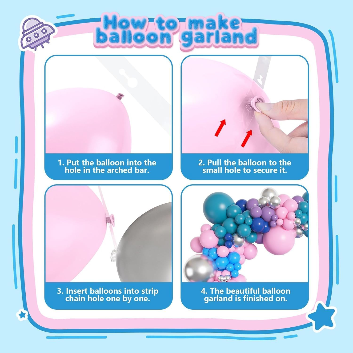 157Pcs Pink Blue Balloon Arch Garland Kit with Table Skirt Purple Metallic Silve
