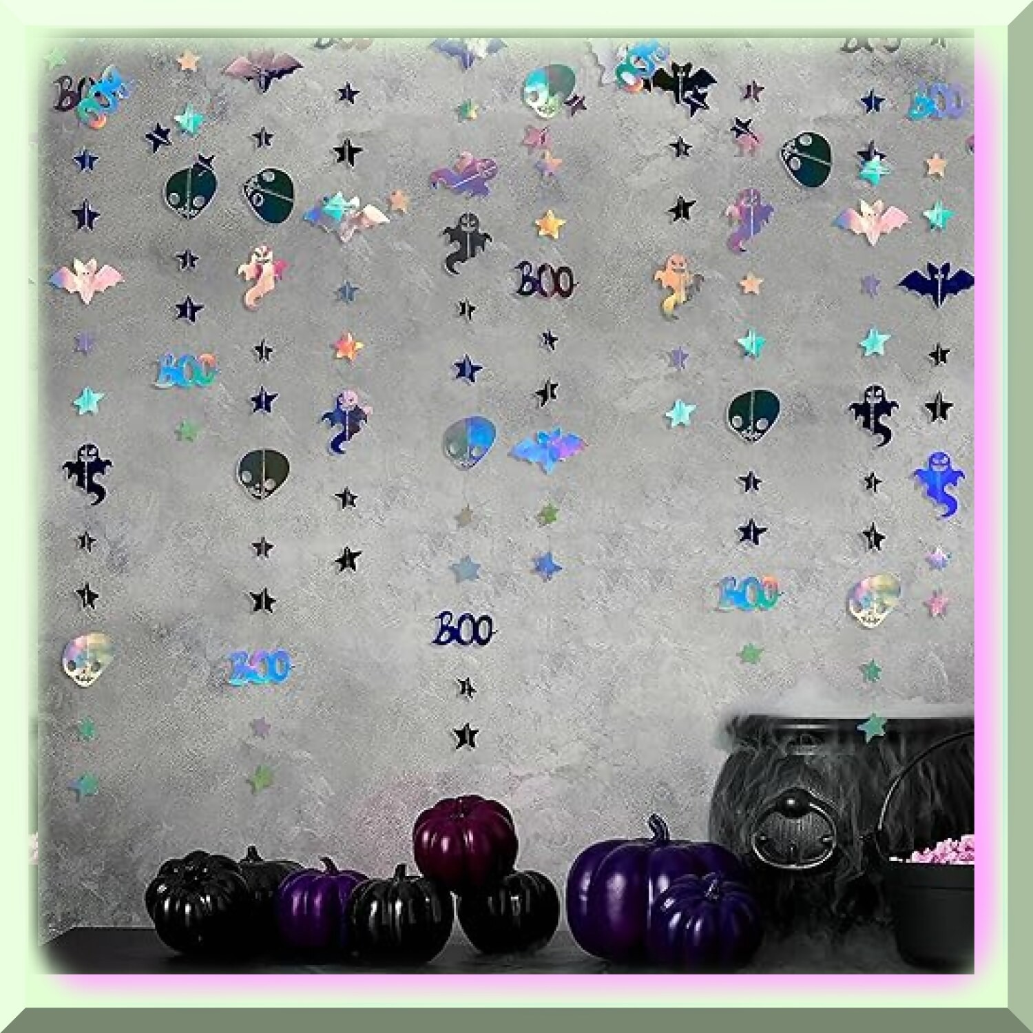 Iridescent Halloween Ghost Bat Skull Garland