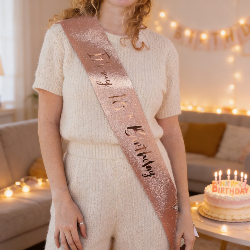 2Pcs Rose Gold 18Th Birthday Sash Birthday Accessories Sash for Girls Party