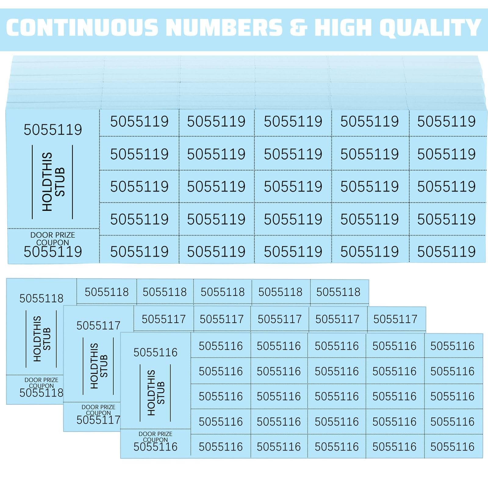 Light Blue 25 Bid Raffle Ticket Different Number Chinese Auction 504 Sheets