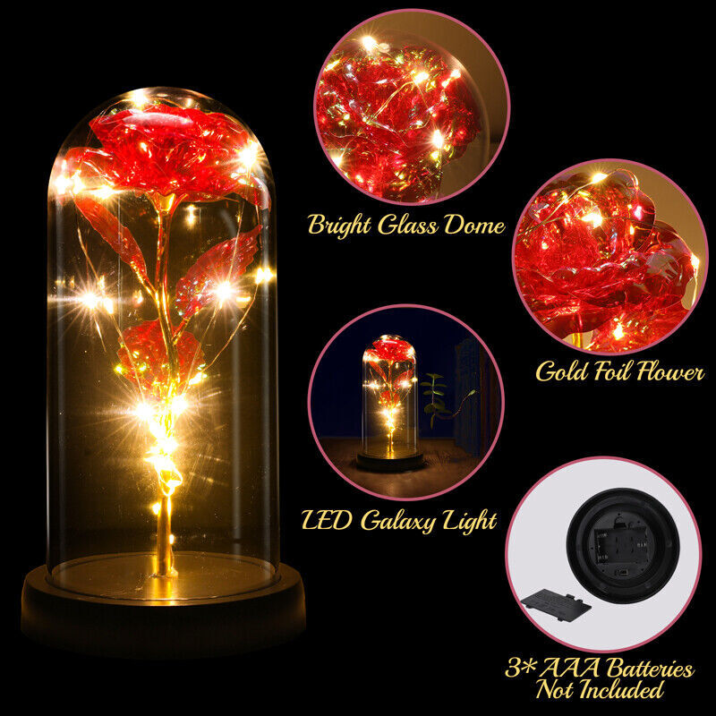 Romantic Crystal Flower Gift – Rose in Glass Dome – Mother`s Day Gift