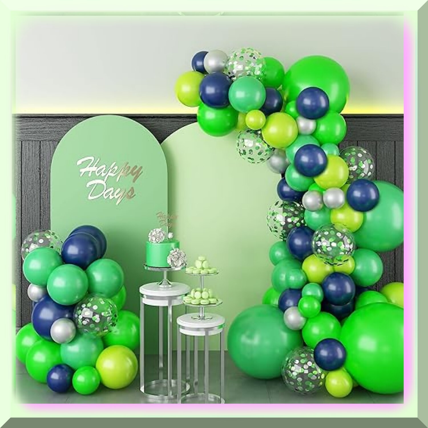 Balloon Arch Kit with Lime Light Green Navy Silver