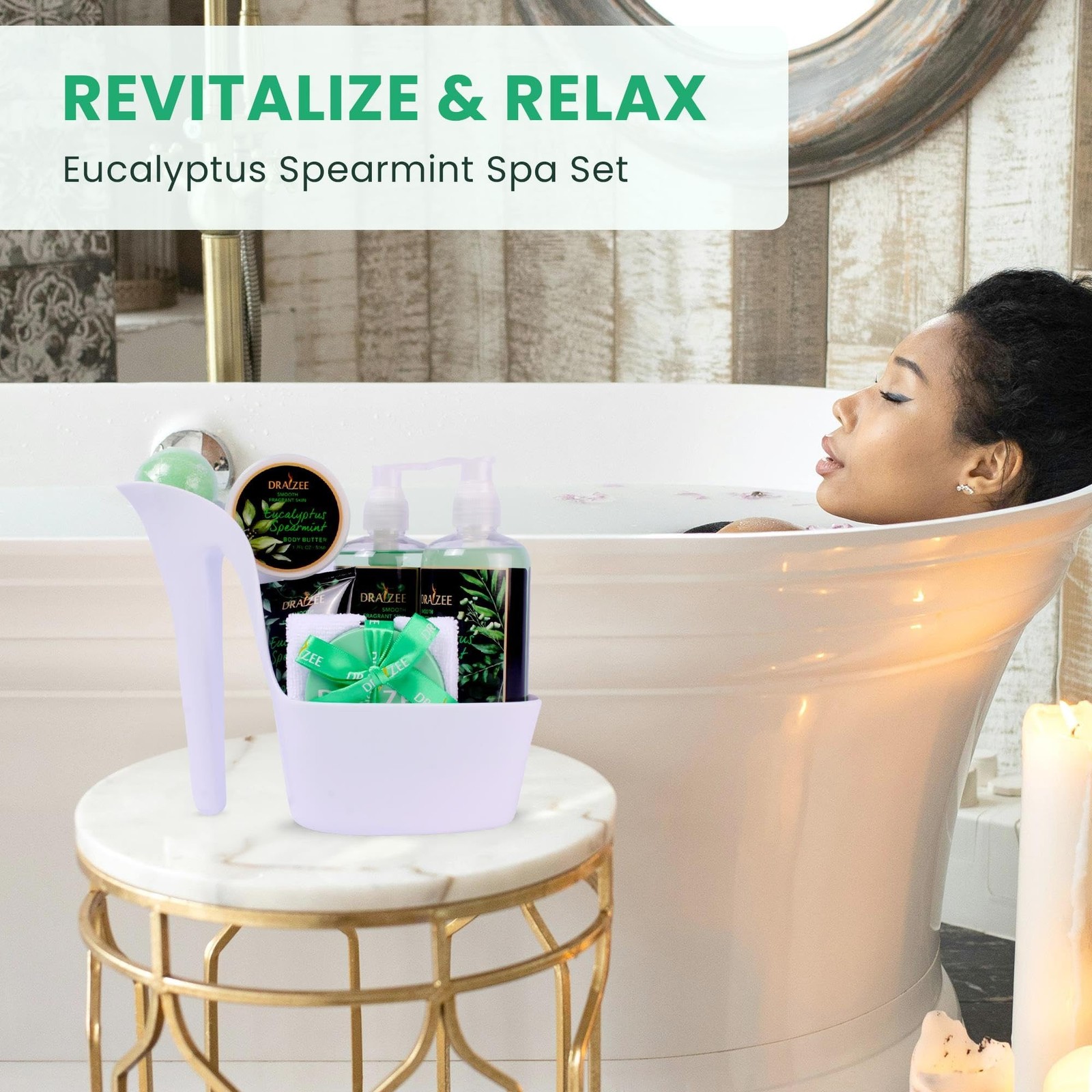 Gift Set for Her – 8 Pc Spa Gift Baskets for Women, Eucalyptus Spearmint S
