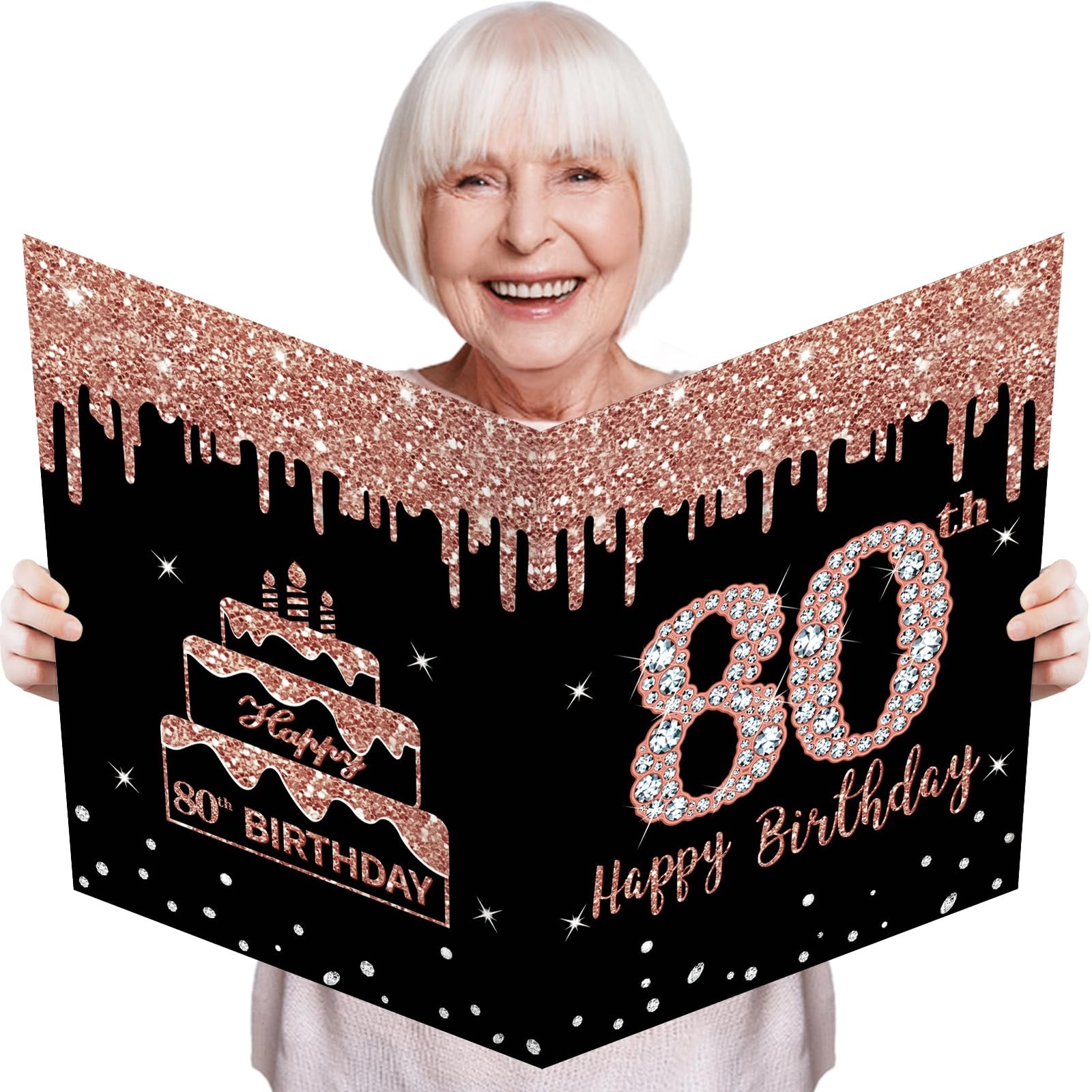 Kuxriox Large 80th Birthday Card With 14 x 22 inches, Rose Gold