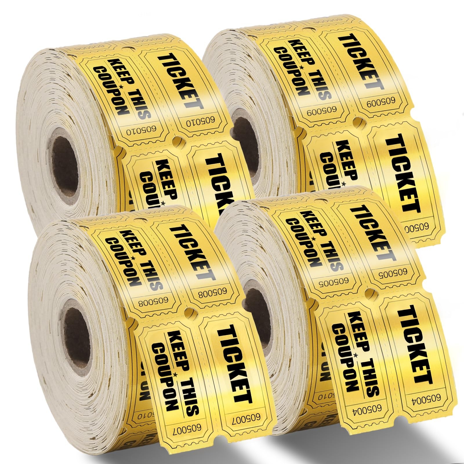 Gold Metallic Foil Raffle Tickets Double Roll Event Carnival 4000 Count 4 Pack