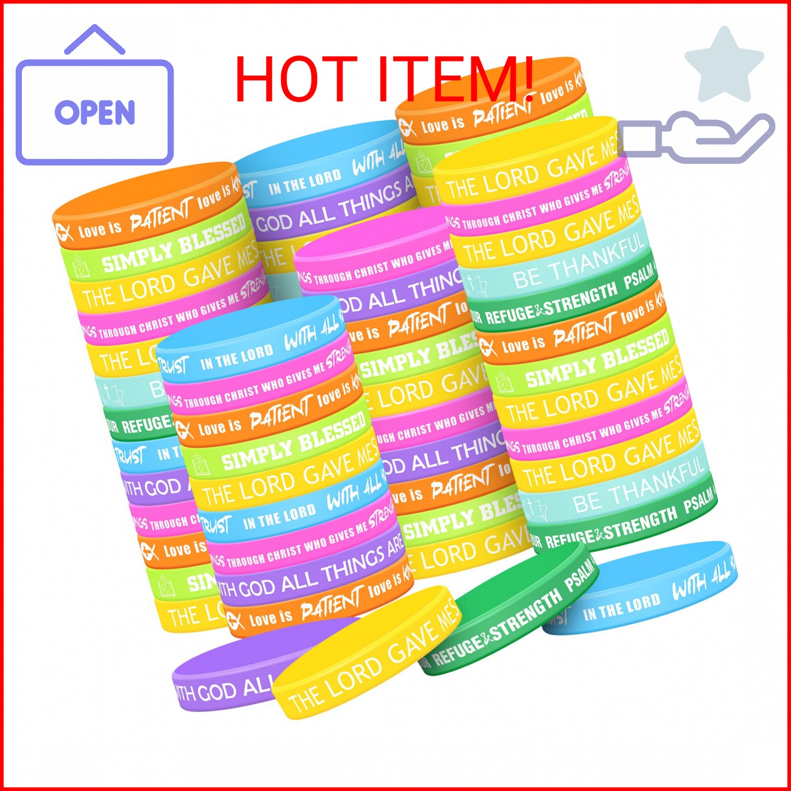 Syhood 200 Pcs Religious Silicone Bracelets Bulk Christian Scripture Rubber Bibl