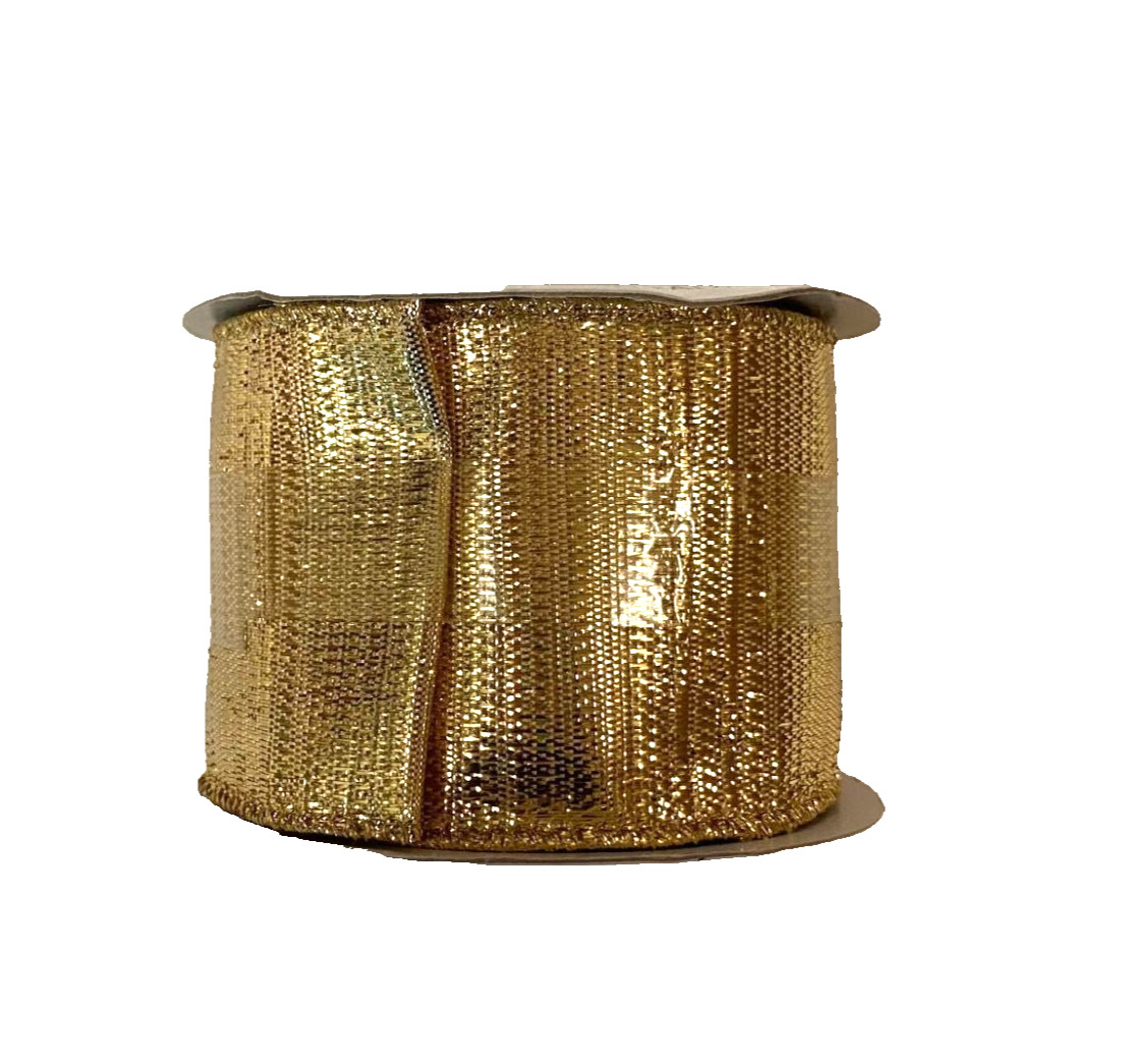 Jingles & Joy Christmas gold metallic 2.5″ x 10 yard wired decorative ribbon New