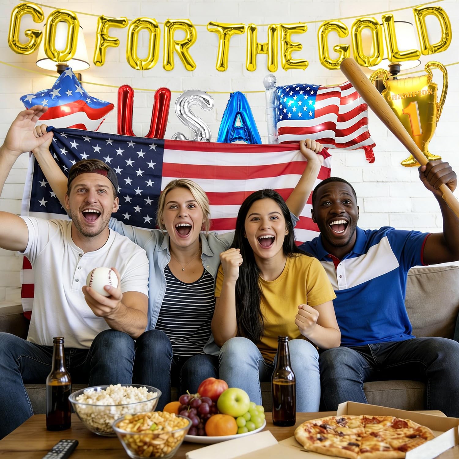 GO FOR THE GOLD Sports Balloons 2026 World 22 inches, Red, Silver, Blue, Gold