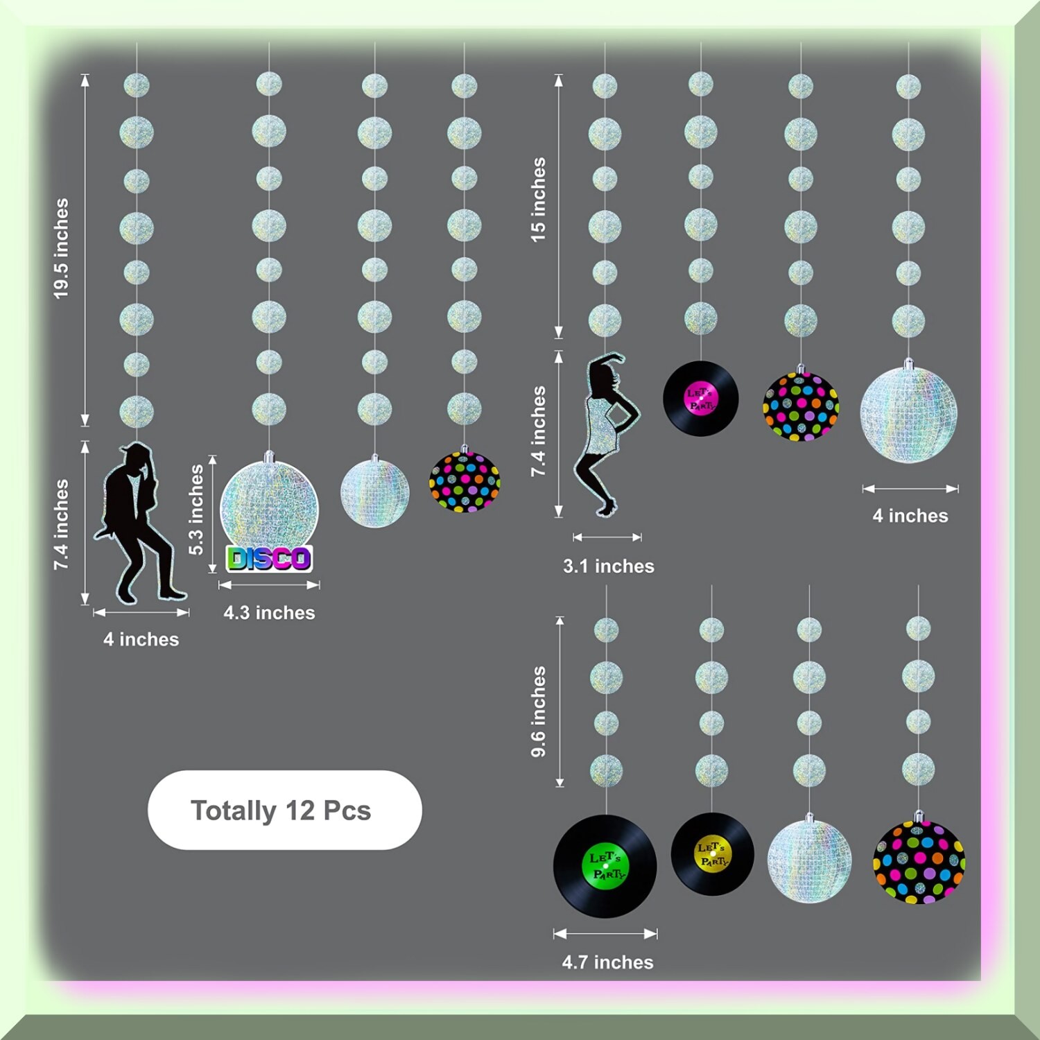Euphoric Holo Ball Disco Garland 12 Decorations