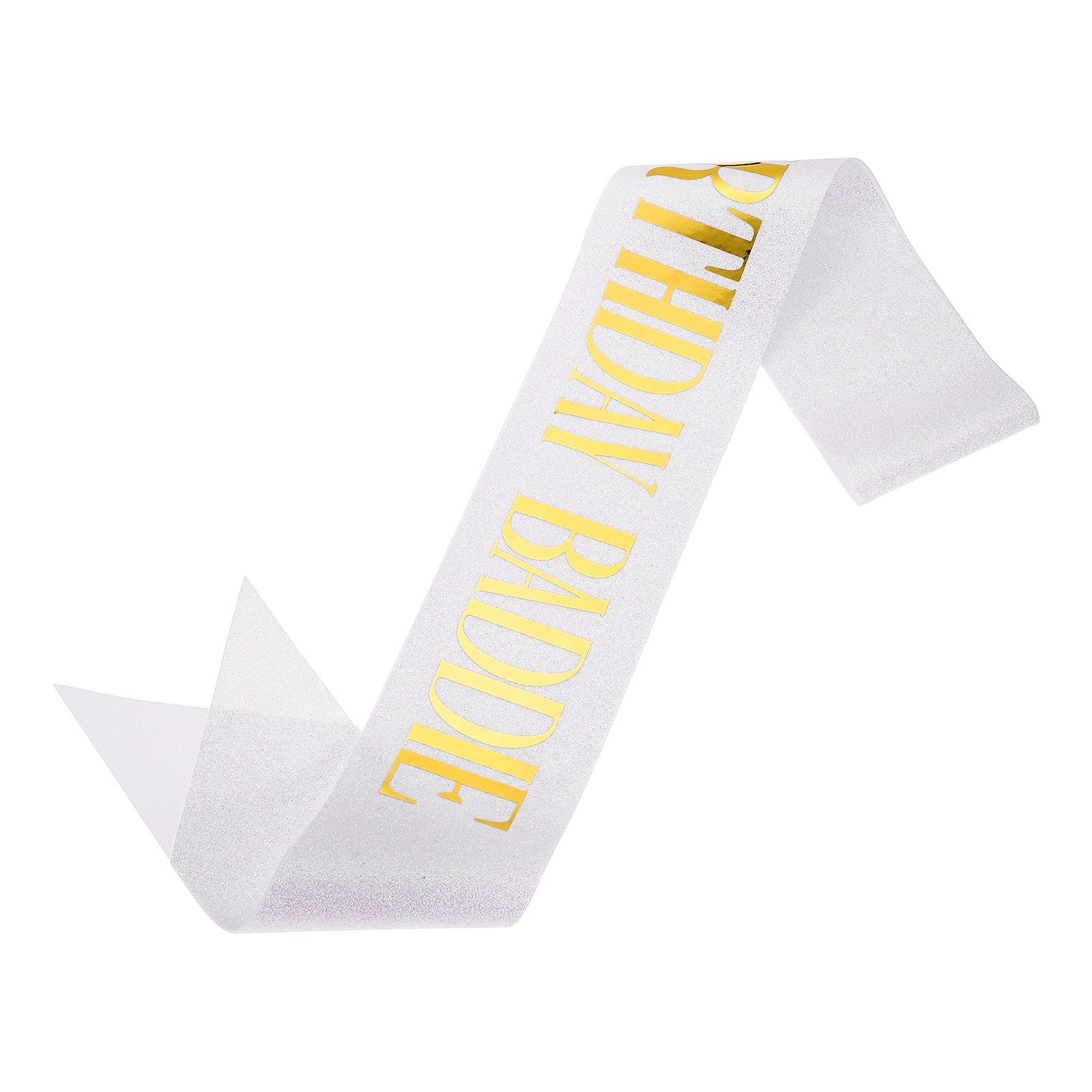 Birthday Baddie Sash with Pin Gold Foil Lettering for Party, White