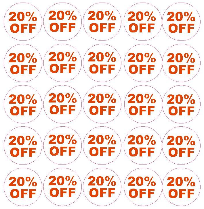 20% Percent Off Sale Sticker Retail Store FLEA MARKET Boutique MADE IN USA #D54