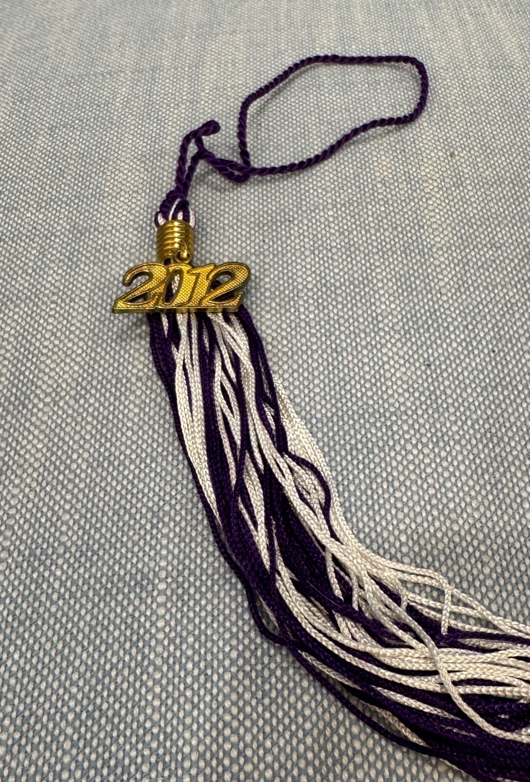 Purple & White Graduation Tassel with 2012 With Charm