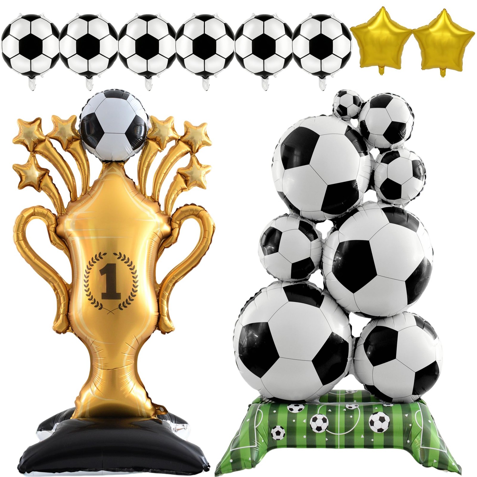 10PCS Soccer Balloons Set – Large Balloon Large, White Gold and Black
